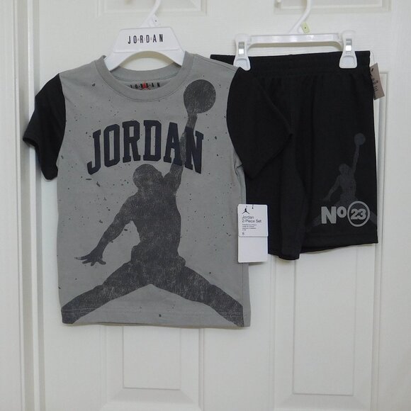NWT 2pc Air Jordan Gray Black Shirt & Shorts Set sz 6 - Picture 1 of 1